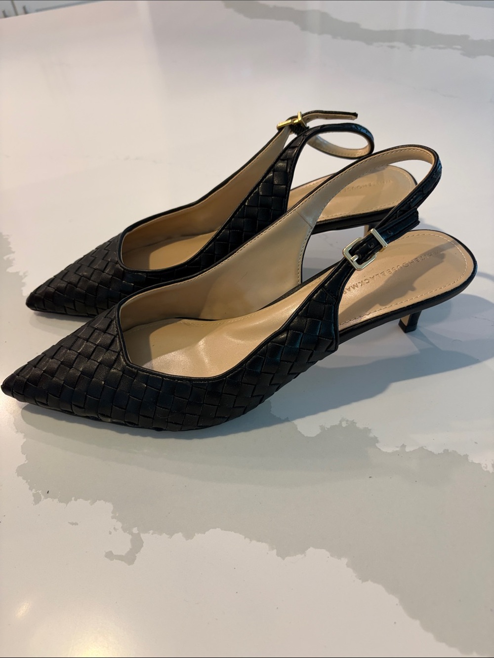 Women’s Size 9.5 Black Woven Slingback Kitten Heel Pumps